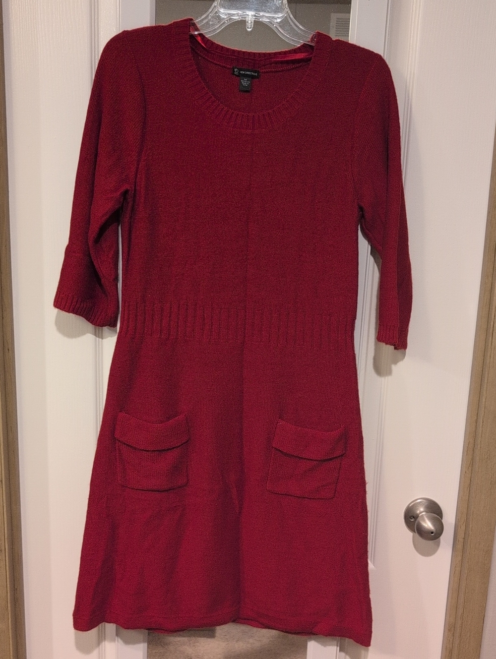 new directions Red Knit Midi Dress with Pockets